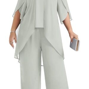 Elegant Women's light Gray 2 piece Chiffon pant set 22W/0100